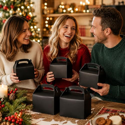 The Dreidel Company Black Gable Treat Boxes, 25-Count Party Favors, 6.25" Inch Wide x 3.5" Inch Thick x 3.5" Inch Tall Box, 25-Pack - color: Black