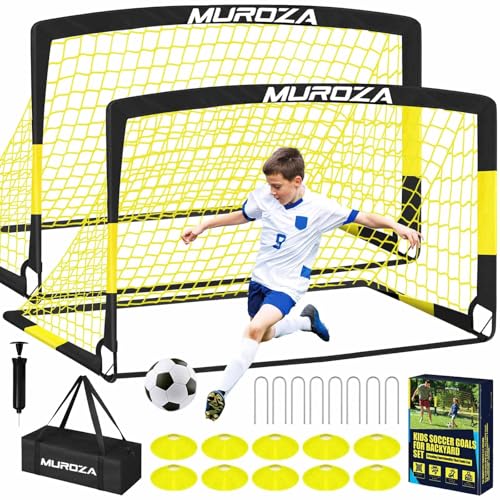 MUROZA Agility Ladder & Soccer Goal Training Set, 20ft Speed Ladder with Cones, Hurdles, Jump Rope & Parachute, Plus 2 Pack Pop Up Kids Soccer Goals with Ball & Cones for Backyard Sports Practice