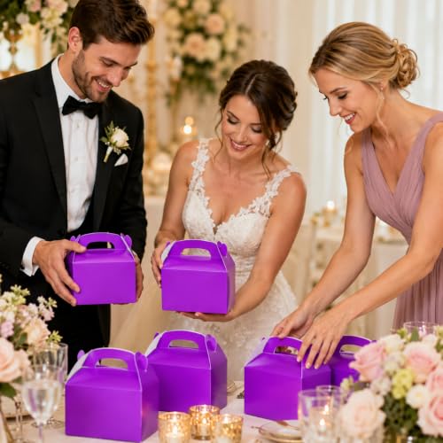 The Dreidel Company Gable Treat Boxes, Party Favors, 6.25" x 3.5" x 3.5" Inch Box, 25-Pack (Purple) - color: Purple