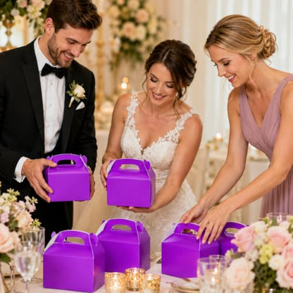 The Dreidel Company Gable Treat Boxes, Party Favors, 6.25" x 3.5" x 3.5" Inch Box, 25-Pack (Purple) - color: Purple