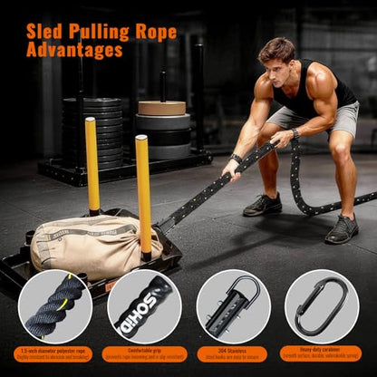 Weight Sled Rope Workout Sled Pulling Ropes Sleds Push Gym Equipment Weight Sleds Pull Rope for Training Tire Pulling Workout Ropes Fitness Resistance Football Exercise Equipment for Men Women - size: 1.5IN 50FT Sled Rope
