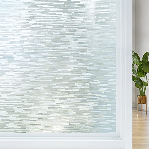 Haton Window Privacy Film, Frosted Stripe Non-Adhesive, 17.5" x 78.7" | Static Cling Removable Frosted Glass Film, Blocks UV & Heat, Anti-glare Privacy Covering for Bathroom & Home Windows - color: Frosted Stripe, size: 17.5" x 78.7"