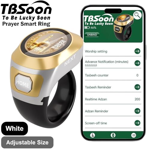 Color Screen Tasbih Smart Ring,Tasbeeh Counters,Prayer Smart Ring,Replaceable Pictures,Electronic Rosary,Forgiveness ring,Large Battery,Large Screen Display,Eid al-Fitr Eid al-Adha Ramadan Gift - color: White