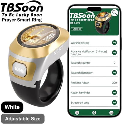 Color Screen Tasbih Smart Ring,Tasbeeh Counters,Prayer Smart Ring,Replaceable Pictures,Electronic Rosary,Forgiveness ring,Large Battery,Large Screen Display,Eid al-Fitr Eid al-Adha Ramadan Gift - color: White
