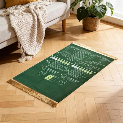 Bilingual Guided Prayer Mat with Direction Finder, Read in English and Say It in Arabic Guided Prayer Mat for Salah and Meditation (Green, L)