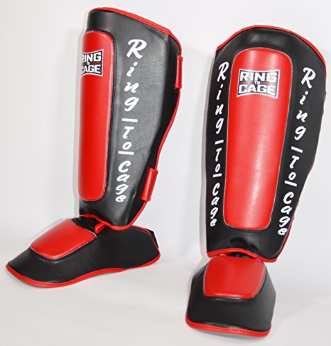 Deluxe Muay Thai Pro-Style Shin Instep for Muay Thai, MMA, Kickboxing, Stand up - color: Red, size: Medium