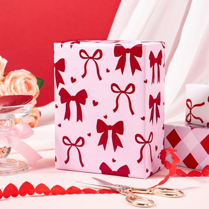 RUSPEPA Valentine's Day Wrapping Paper Sheets, Red and Pink Heart, Bow, Stripe and Plaid Design, Romantic Gift Wrap for Girls, Birthday, Anniversary, Bridal Shower, 6 Folded Sheets, 19.68 X 27.5 Inch - color: Romantic Design