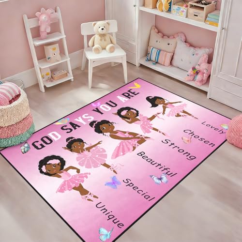 African Black Girl Rugs for Bedroom God Says You are Pink Girls Floor Rug for Living Room Ballerina Princess Carpets for Entrance Religious Room Decor Gift, 47" x 31" (2.7 x 3 Feet) - color: G6-bgq, size: 2'6" x 4' (Rectangular)