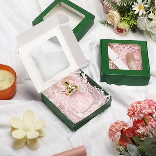Zonon 30 Pcs Kraft Paper Boxes with Window 4.13 x 4.13 x 1.18 Inch Candy Packaging, Small Gift Boxes, Soap holder, Mini Treat Packaging for Bakery Chocolate Jewelry Display (Dark Green) - color: Dark Green