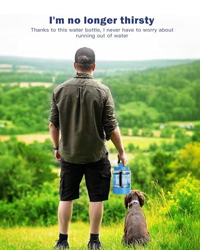 77oz Large Dog Water Bottle - Portable Travel Dog Water Dispenser & Bowl - Leak-Proof Pet Water Jug for Hiking, Camping, Walking & Car Trips, Blue