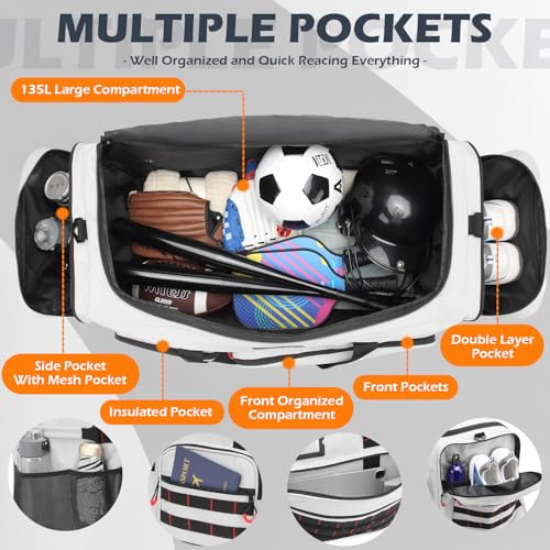 135L Large Duffle Bag, Heavy Duty Duffle Bag for Travel, Extra Large Sports Gym Equipment Bag for Soccer Baseball Basketball Hockey Football, Grey - color: Grey