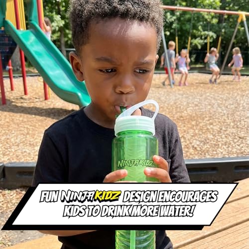Ninja Kidz Official Kids Water Bottle with Straw, Reusable Water Bottle with Handle, Leak-Resistant, Insulated, Durable, Great for Sports, Official Merch, 0.5 liters, Green - color: Green