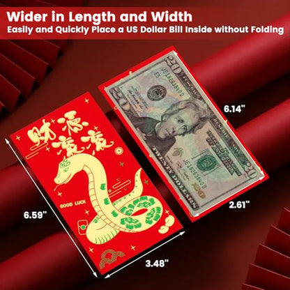 Chinese New Year Red Packets 2026,36 Pcs Money Envelopes with 6 Classic Embossed Bronzing Foil Designs for Cash Gifts & Decorations (Snake Year) - style: Snake Year