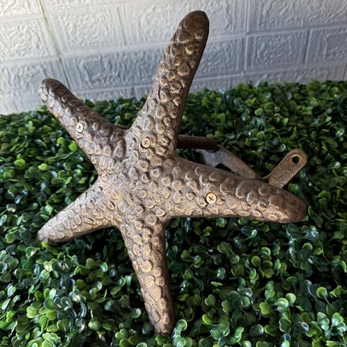 Zeckos Garden Hose Holder Starfish Bronze 12 Inch Cast Iron | Textured Coastal Shape, 5.5 Inch Deep, Three Mounting Tabs, Matching Screws - color: Starfish - Bronze