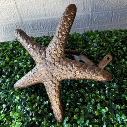 Zeckos Garden Hose Holder Starfish Bronze 12 Inch Cast Iron | Textured Coastal Shape, 5.5 Inch Deep, Three Mounting Tabs, Matching Screws - color: Starfish - Bronze