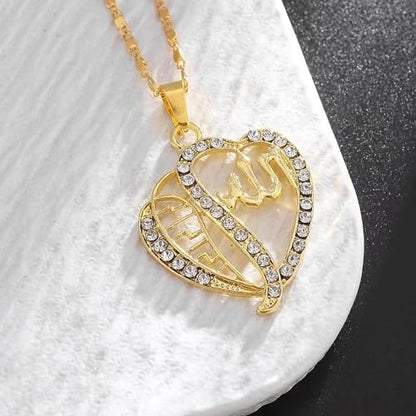 Exquisite Shining Zircon Love Heart Islamic Muslim Quran Allah Pendant Necklace for Women Fashion Hip Hop Ramadhan Jewelry