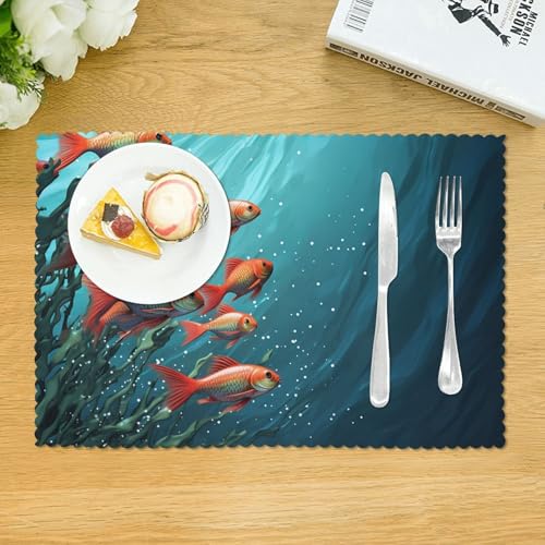Placemats Set of 4 Heat Resistant Fish Aquarium Place mat for Dining Table Non-Slip Table Mats Desktop Protection Pad Washable Place Mats for Kitchen Dining Outdoor