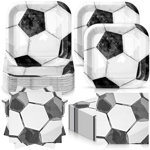 Zhehao 72 Pcs Soccer Plates and Napkins Set Serve 36, 7" Square Paper Dessert Plates and Napkins Disposable Tableware 2026 Soccer Championship Party Supplies Dinnerware Decoration for Sports Game - style: Soccer