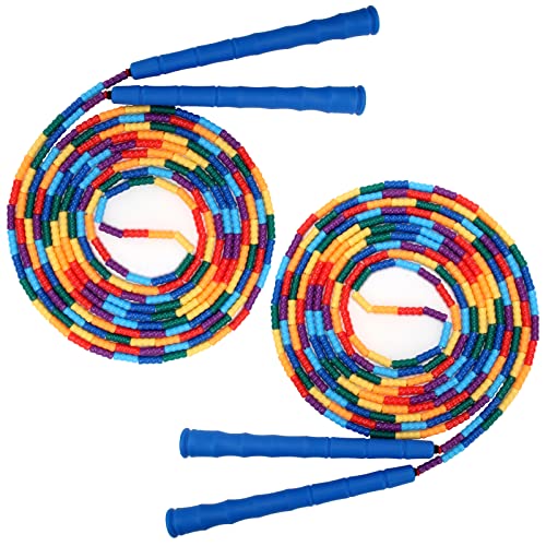 Coolrunner 16 FT Long Jump Rope(2 PACK), Double Dutch Jump Ropes, Soft Beaded Skipping for Kids Adults, Plastic Segmented Long Enough for 4-5 Jumpers - color: Blue2