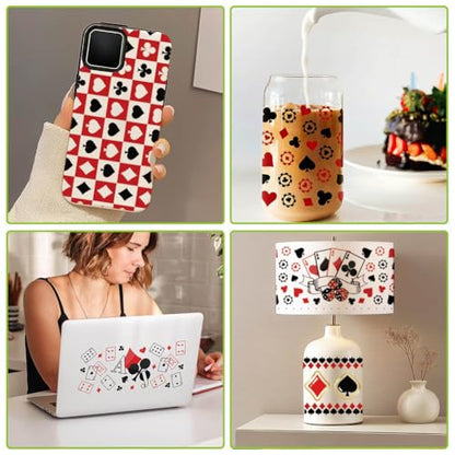 arricraft 10 Sheets Playing Cards Theme UV DTF Cup Wrap for 16OZ Glass, Hearts Spades Rub on Decals PVC Transfer Stickers for DIY Cups Window Home Printing Decoration 24x11cm/9.4x4.3inch - style: Playing Cards Theme