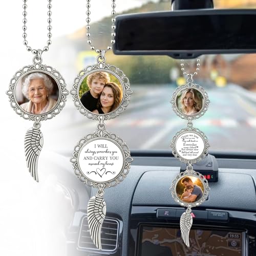 KDY Custom Car Rearview Mirror Accessories - Car Mirror Hanging Accessories with Photo & Text, Personalized Memorial Gift for Loss of Loved Ones (Wing)