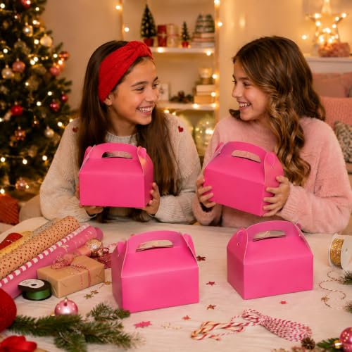 The Dreidel Company 25-Count Pink Gable Treat Boxes, Party Favors, 6.25" x 3.5" x 3.5" Inch Box, 25-Pack (Pink) - color: Pink
