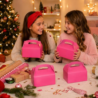 The Dreidel Company 25-Count Pink Gable Treat Boxes, Party Favors, 6.25" x 3.5" x 3.5" Inch Box, 25-Pack (Pink) - color: Pink