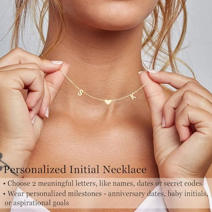Gold Heart Initial Necklaces for Women 14K Gold Plated Dainty Heart A-Z Letter Pendant Necklace Cute Personalized Initial Letter Name Necklace Gold Jewelry Birthday Gifts for Women - color: A+D