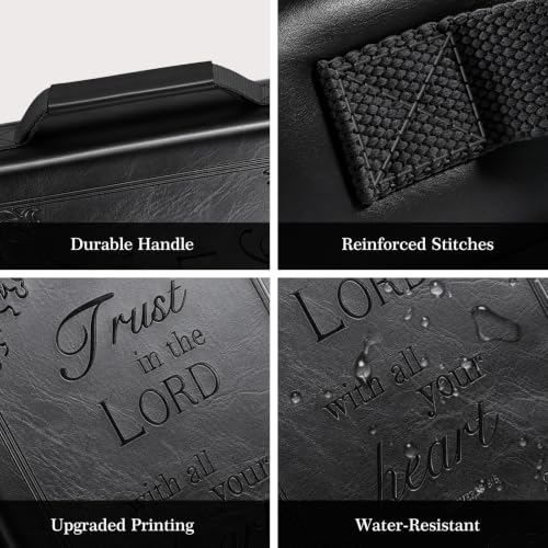 FINPAC Large Classic Bible Cover Vegan Leather Carrying Book Case Church Bag Bible Protective with Handle, Gift for Men, Women, Father, Mother, Black - color: Black