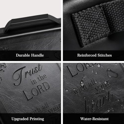 FINPAC Large Classic Bible Cover Vegan Leather Carrying Book Case Church Bag Bible Protective with Handle, Gift for Men, Women, Father, Mother, Black - color: Black