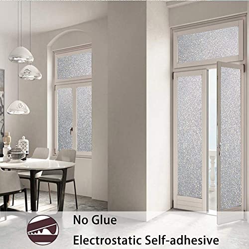 Finnez Frosted Glass Window Privacy Film, Static Cling, 23.6" x 78.7" | UV Block & Heat Control Sticker, Adhesive Free Removable Tint, No Glue Anti-Glare Renter Friendly Coverings for Home Bathroom - color: Crystal, size: 23.6 x 78.7 Inch