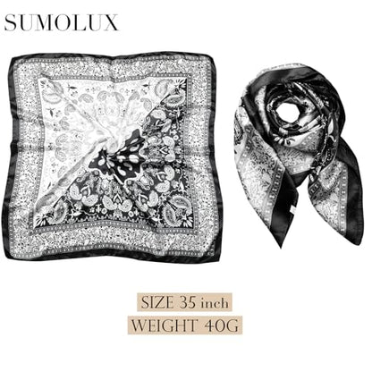 Sumolux Head Hair Scarf for Women 35" Like Satin Silk Scarf Hair Wrapping Night Bandana Large Square Scarves - color: B Black Classic Cashews