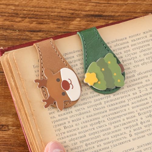 4PCS Christmas Leather Magnetic Bookmarks Set, Festive Xmas Book Markers for Reading Women & Men, Holiday Reading Accessories for Book Lovers，Adults & Kids, Unique Christmas Stocking Stuffers - style: Christmas