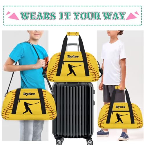 Personalized Sports Training Bag for Boys, Yellow Baseball | Personalized Named Practice Travel Overnight Training Bag - color: Color 27