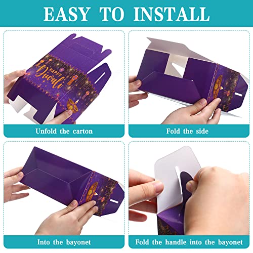 Nezyo 16 Pcs Happy Diwali Gable Boxes Rangoli Lantern Favor Packaging Containers Indian Deepavali Candy Gift Treat Containers Goodie Box for Diwali Party Decorations Lights Festival, 4 Style