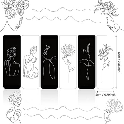 Outus 24 Pcs Minimalist Line Art Magnetic Bookmarks Female Face, Line