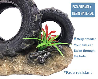SLOCME Resin Aquarium Tyre Decorations - Fish Tank Tyre Ornament Aquarium Environment Friendly Decorations
