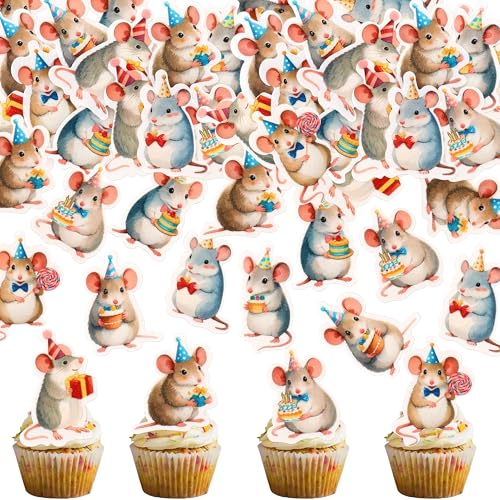 Ercadio 48PCS Edible Mouse Cupcake Toppers Decor Picks Cute Rat Party for Spring Theme Baby Shower Birthday Party Cupcake Picks Decorations Supplies - color: Black-32