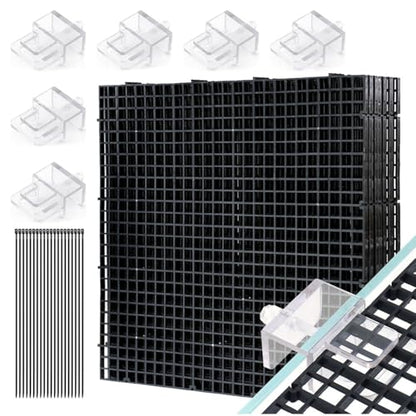 LINLAN Fish Tank Anti-Jump Set, Aquarium Lid, 8 Pieces 5.9x11.8in/15x30cm Plastic Grid with 6 Brackets and 20 Cable Ties, Cover for Rimless Aquarium(White) - color: Black, size: L