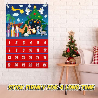 Yexiya Christmas Nativity Advent Calendar 2026 Felt Advent Wall Hanging Craft Calendar with 24 Ornaments Pockets Felt Ornaments Home Decoration for Kids Adults, Countdown to Christmas(Stylish)