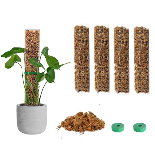EOX 4 Pcs 15 Inch Plastic Moss Pole for Plants Monstera Set with 5.3oz/150g Sphagnum Moss, Plant Poles for Climbing Plants, Plant Support for Indoor Plants, Garden Ties - size: 4 PACK-15Inch-moss included
