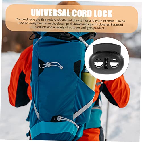 SEWACC 10pcs Double Hole Plastic Cord Lock Spring Loaded Stoppers for Backpack Luggage Outdoor Gear Lightweight Black - size: 10pcs