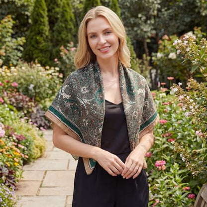 RIIQIICHY Head Scarf for Women Like Silk Satin Scarf for Hair Wrapping at Night Bandana Square Scarf for Sleeping 35 Inch - color: Emerald Paisley Scroll