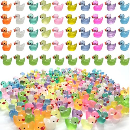 Cidinge 220 Pcs Mini Resin Ducks Luminous Tiny Ducks Miniature Duck Glow in The Dark for DIY Garden Dollhouse Duck Accessories Micro Landscape Aquarium Party Decor - style: 220pcs Luminous Ducks