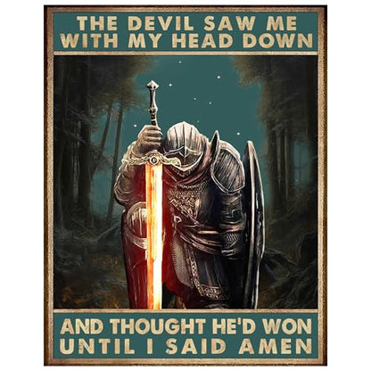 Christian Knight Wall Art 11x14 - Religious Warrior Prayer Print - Inspirational Faith Quote Poster - Men's Office Man Cave Decor - Unframed - size: 11"L x 14"W