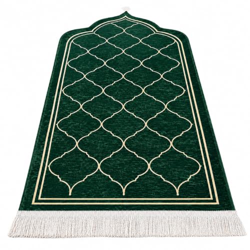 Luxury Velvet Islamic Prayer Mat for Adults, Thick Soft Muslim Prayer Rug with Non-Slip Backing, Large Janamaz Prayer Carpet for Men & Women, Ramadan Eid Hajj Umrah Gift, (Dark Green) - color: Dark Green