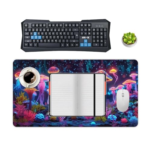 KeKee Glowing Colorful Sea Aquarium Neon Large Mouse Pad Gaming Mousepad Desk Pad for Keyboard and Mouse Mat Non-Slip Base 40X75cm, Style - size: 40X75cm