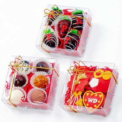 RomanticBaking 15PCS 5x5x2 Inches Full Clear Chocolate Covered Strawberries Boxes Cookies Boxes Mini Bundt Cake Pie Cinnamon Roll Treat Boxes Chocolate Truffle Box Party Wedding Favor - size: 5"X5X2"