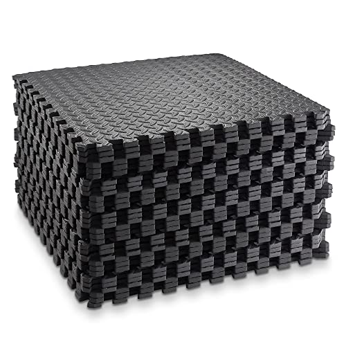 Philosophy Gym Pack of 30 Exercise Flooring Mats - 24 x 24 Inch Foam Rubber Interlocking Puzzle Floor Tiles - Black - color: 120 Sq Ft, 1/2" Thick - Black