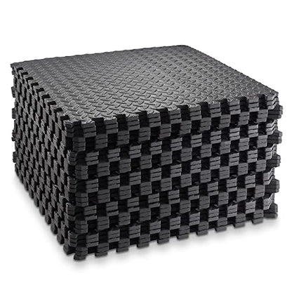Philosophy Gym Pack of 30 Exercise Flooring Mats - 24 x 24 Inch Foam Rubber Interlocking Puzzle Floor Tiles - Black - color: 120 Sq Ft, 1/2" Thick - Black